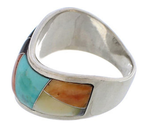 Southwest Sterling Silver Multicolor Ring Size 6-1/4 EX50850